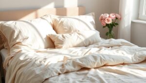 romantic linen bedding styling